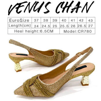 Nigerian Heel Party for Women Shoes and Bag Set Champagne Colour Rhinestone Handbag Italian Design Wedding INS 2024