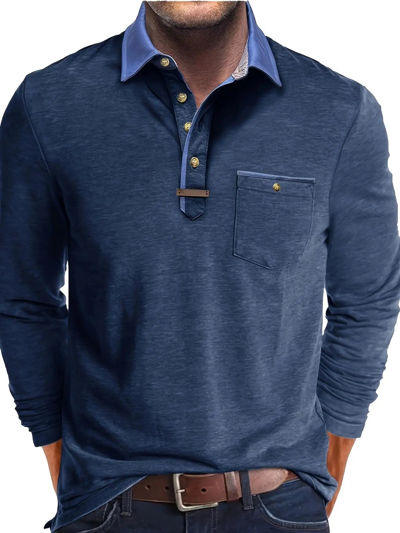 Plus Size Men's Long-Sleeve Polo Shirt Casual Fashion Men's Clothing OverSize Men's T-Shirt Solid Color Pullover Top