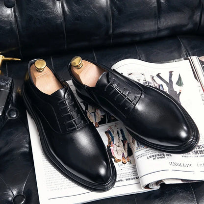 Business Formal Leather Shoes Men's Casual with Suit Low Top Solid Wedding Shoes Color Fashion Oxford Shoes Pointed Office