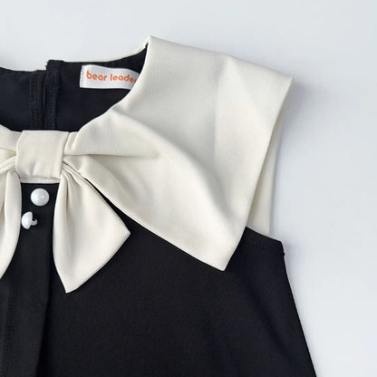 Korean Version Black Sleeveless Kids Clothes Summer New Bow Decoration Girls Dress Birthday Party Princess Dresses 2-7 Years Old