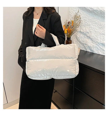 Fashion Large Capacity Puffer Shoulder Bags Padded Women Handbags Casual Nylon Quilted Big Tote Bag Warm Winter Shopper Purses