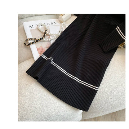 2025 Autumn Winter Women Knitted Dress Brand Fashion O-neck Buttons Bodycon Sweater Dress with Belt Lady Office Dress