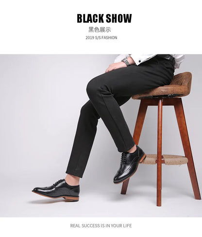 Autumn New Genuine Leather Business Dress Shoes Men Carved Brock Men's Shoes Leather Office Gentleman Oxfords Shoe
