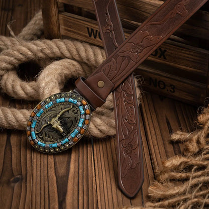 A Casual, Individual and Retro Belt, Western-Style Clothing Accessory, Metal Buckle, PU Belt, Suitable for Both Men and Women
