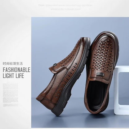 Summer New Designer Hallow Leather Shoes Man Breathable Soft Sole Business Casual Shoes Male Fashion Loafers Shoes for Man