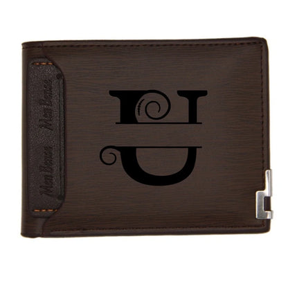 Personalized Wallet for Men Custom Wallets for Men Engraved Letter Name Leather Wallet Bifold Custom Gifts for Dad/Husband