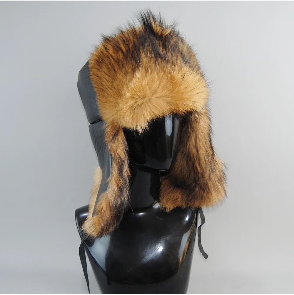 Winter Outdoor Windproof Ski Caps Warm Bomber Hat For Men Real Dog Fur Russian Leather Hat Ushanka Thick Warm Cap With Ear Flaps