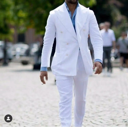 White Double Breasted Suit Slim Fit 2 Pcs Costume Homme Groom Tuxedo Wedding Suits Party Blazer Terno Masculino Jacket+Pant