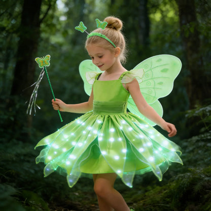 Childern Flower Fairy Dress Up Girls Princess Dress With Wings Halloween Elves Costume Carnival Party Tinkerbell Bell Dress