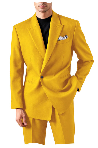 Men's Serge Tuxedo Suit Set One Button Peak Lapel Slim Fit 2 Piece Blazer Pants Casual Business Wedding Formal Outfit