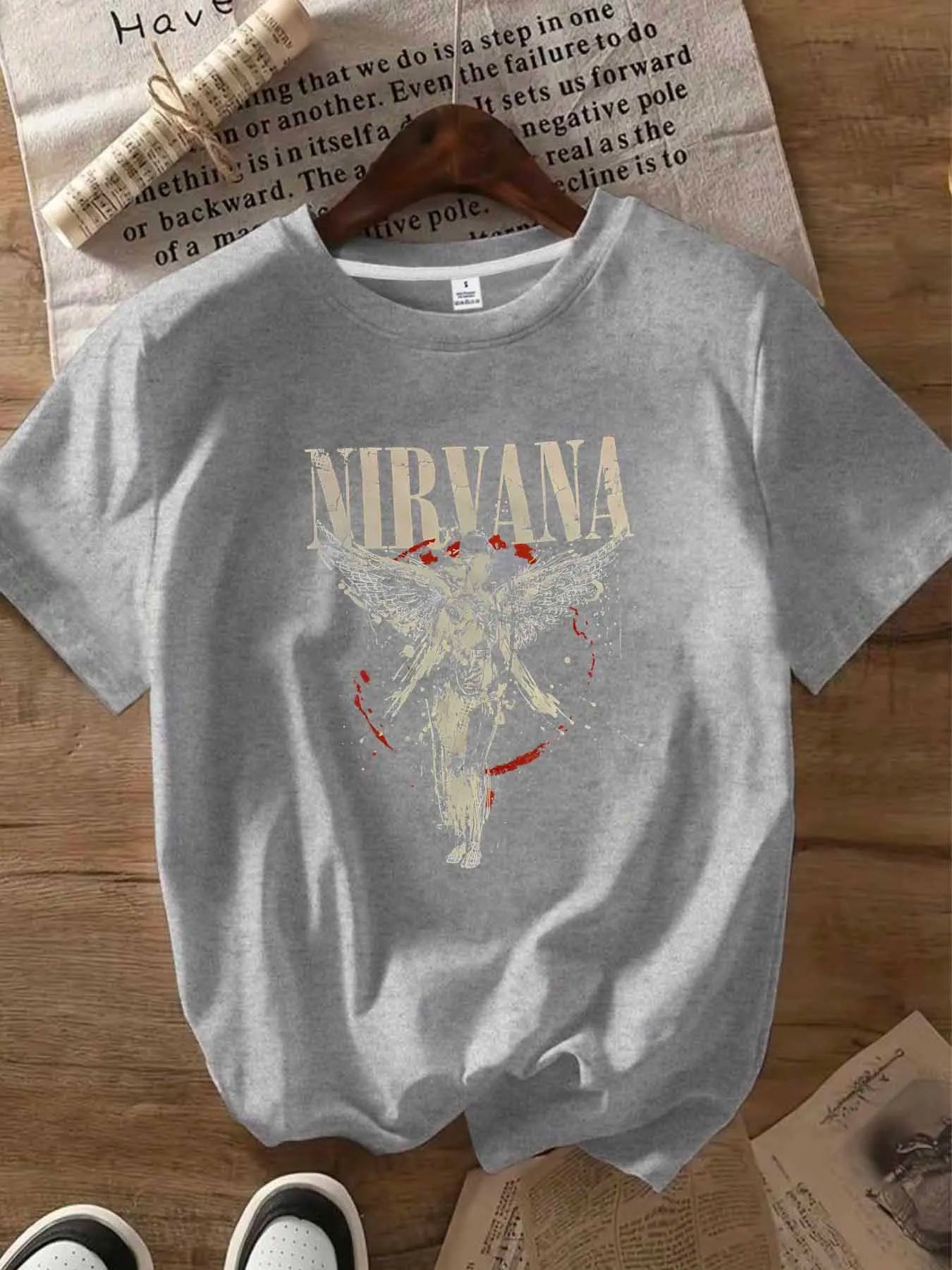 Letters and angels Round neck women's T-shirt short sleeves fashion printed half-sleeve top elastic T-shirt