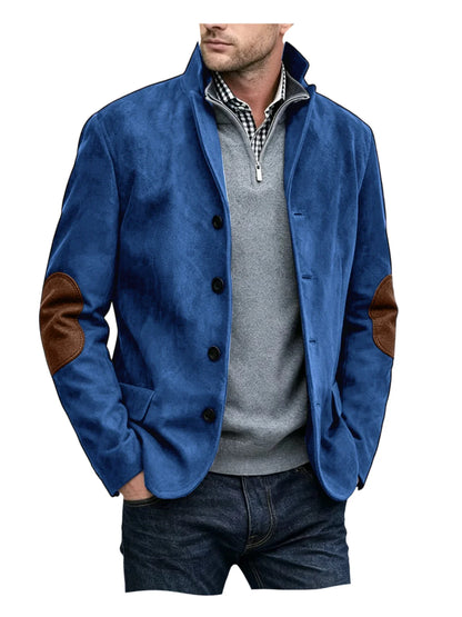 Vintage Men's Suede Blazer Notch Lapel Elbow Patches Slim Fit Jacket Business Casual Men Fashion Outerwear for Spring Autumn