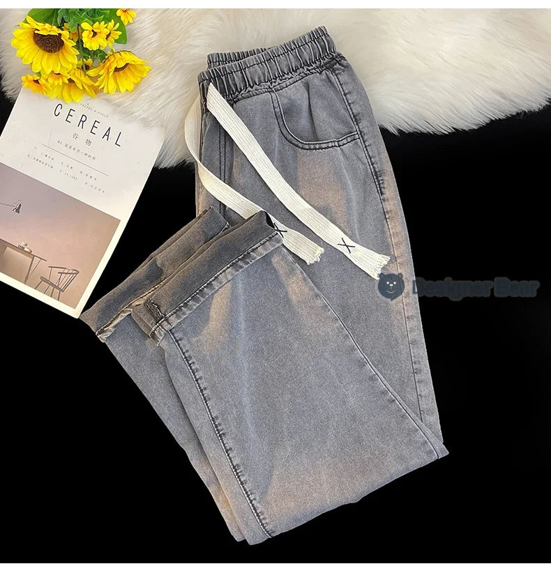2026 New Spring Summer Men's Baggy Jeans Lyocell Fabric Wide Leg Pants Drawstring Trousers Male City Boy Plus Size S-4 5XL Y2K