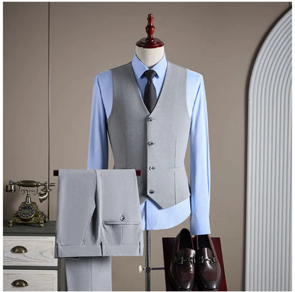 High-quality, Fashionable and Stylish Plus-size Men's Solid-color Suit Set, Men's Three-piece Set, One-button Casual Suit