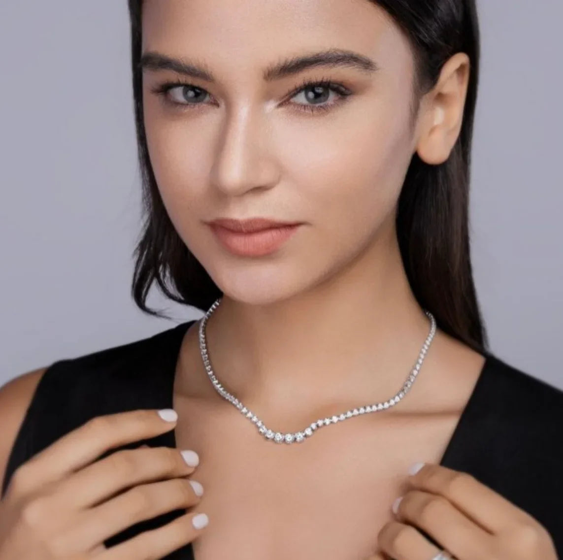 Moissanite Tennis Necklace for Women S925 Sterling Silver Plated Gold 1.2 Carat Diamond Chain Necklaces Wedding Party Jewelry