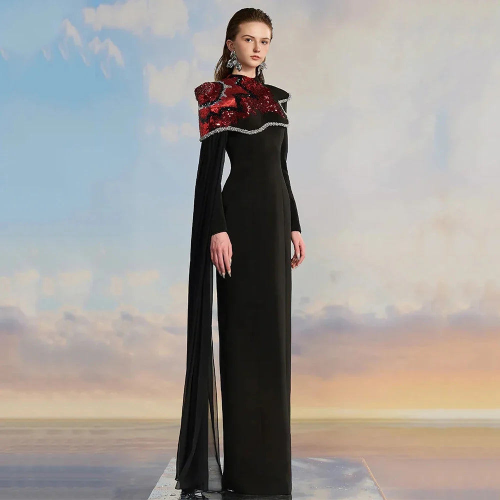 Dream Long Sleeves Muslim Evening Dress High Neck Straight Floor Length Customized Women Occasion Formal Banquet Event Gowns