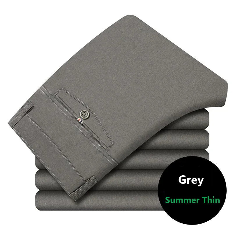 Men's Spring Autumn 100% Cotton Middle-aged Business Trousers Straight Slacks High Waist Dad's Thin Thick Casual Male Suit Pants