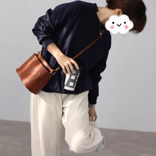 2024 New Arrival Genuine Leather Crossbody Bucket Bags Women Luxury Retro Small Handbag Soft Shoulder Bag
