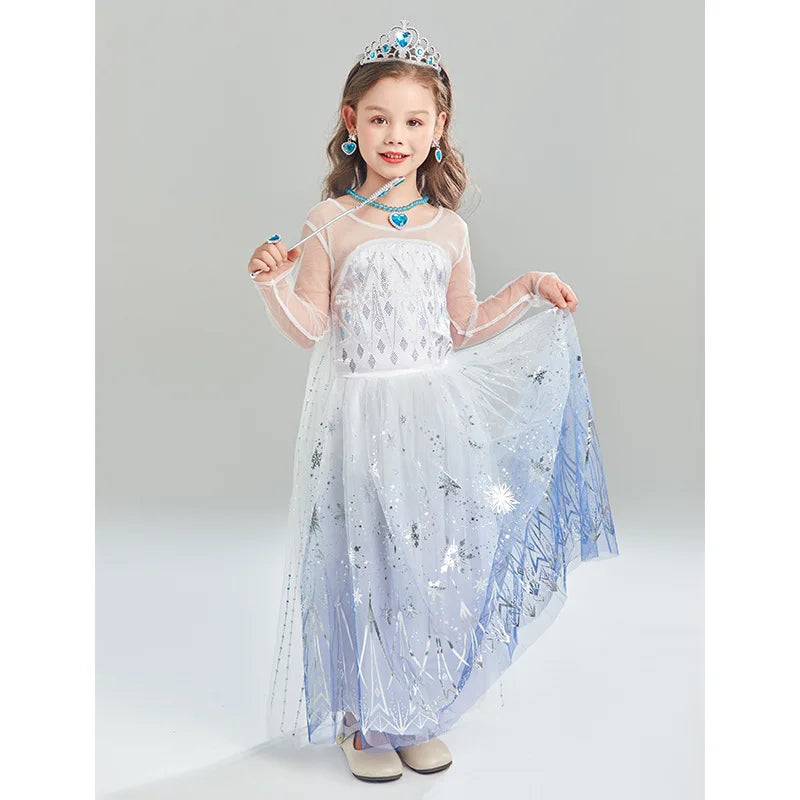 2PCS LED Light Up Snow Queen Costume for Kids Girl Elsa Birthday Party Luxury Princess Cosplay Children Carnival Clothing Outfit