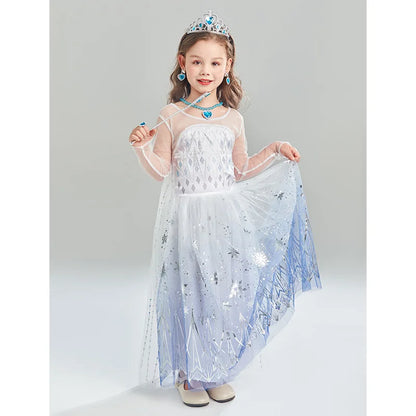 2PCS LED Light Up Snow Queen Costume for Kids Girl Elsa Birthday Party Luxury Princess Cosplay Children Carnival Clothing Outfit