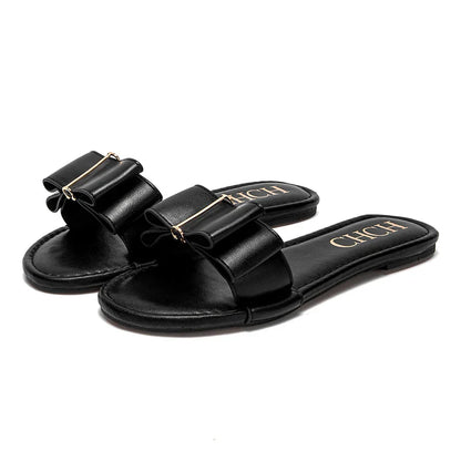 Women's Flat Shoes New Summer Bow Casual Slippers Black Commuting Women's Shoes