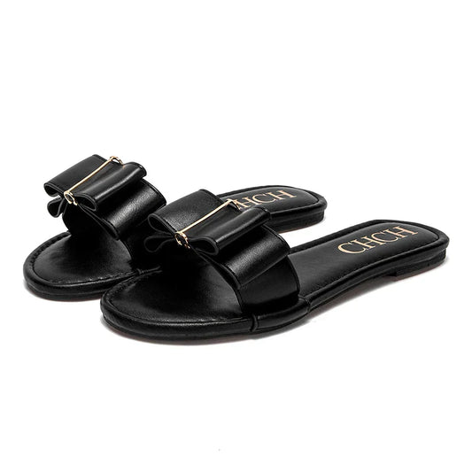 Women's Flat Shoes New Summer Bow Casual Slippers Black Commuting Women's Shoes