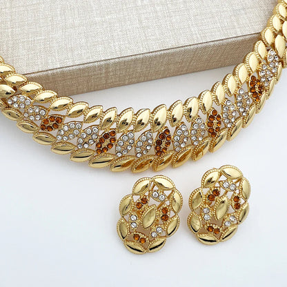 High Quality Dubai Gold Plated Jewelry Set For Women Luxury Design Spike Necklace Earrings Bracelet Ring For Weeding Party Gift