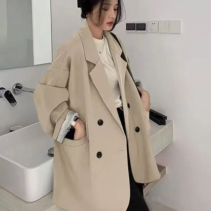 Oversize Blazers Women Long Sleeve Black Suit Streetwear Korean Chic Loose Jacket Spring Autumn Coat Double-breasted Tweed New