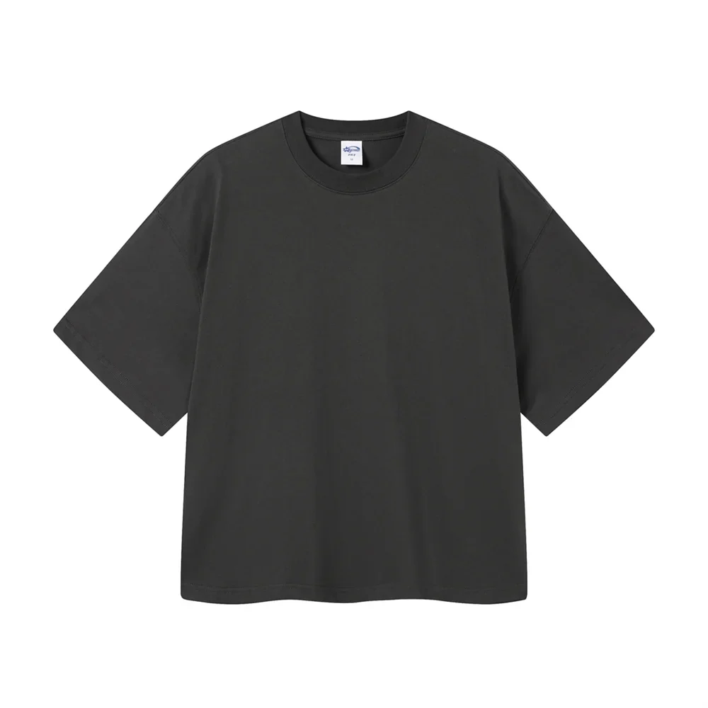 New Men Summer Boxy 275gsm Cotton T-Shirts Retro Unisex Oversized Short Version Basic T Shirt Brand Tees HY1070