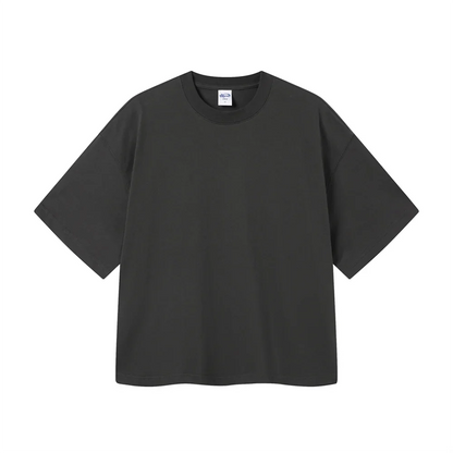 New Men Summer Boxy 275gsm Cotton T-Shirts Retro Unisex Oversized Short Version Basic T Shirt Brand Tees HY1070