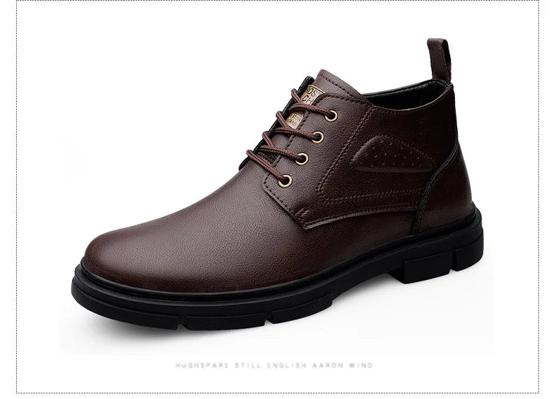 Keep Warm Comfy Split Leather Ankle Boots Winter Men Boots Fashion Lace Up Shoes for Man Lightweight Casual Boots