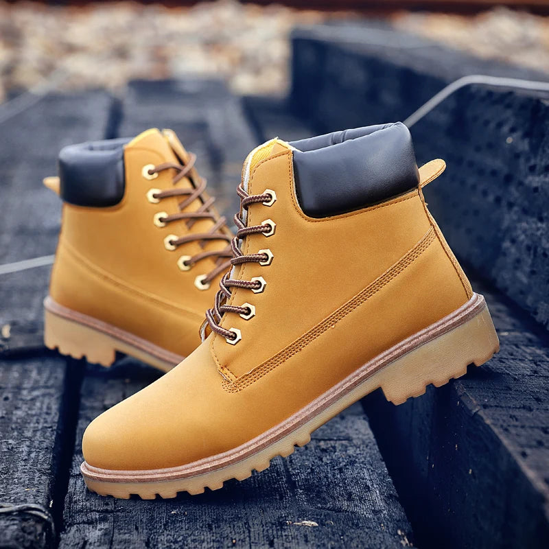 Designer Leather Mens Spring Fall Ankle Boots Trekking Yellow Coffee Designer Tactical Boots Outdoor for Men Work Shoes Sneakers