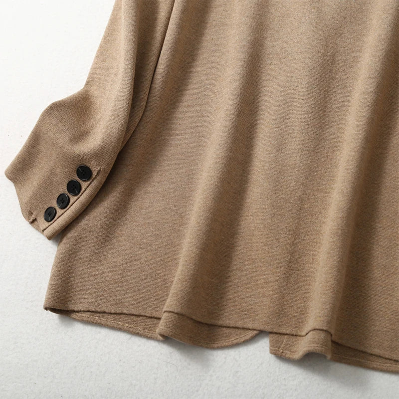 Women Blazer Cashmere Silk Blends Solid Colors Camel Long Sleeve Buttons Down Fashion Jacket Coat  Winter Warm XL XXL LY051