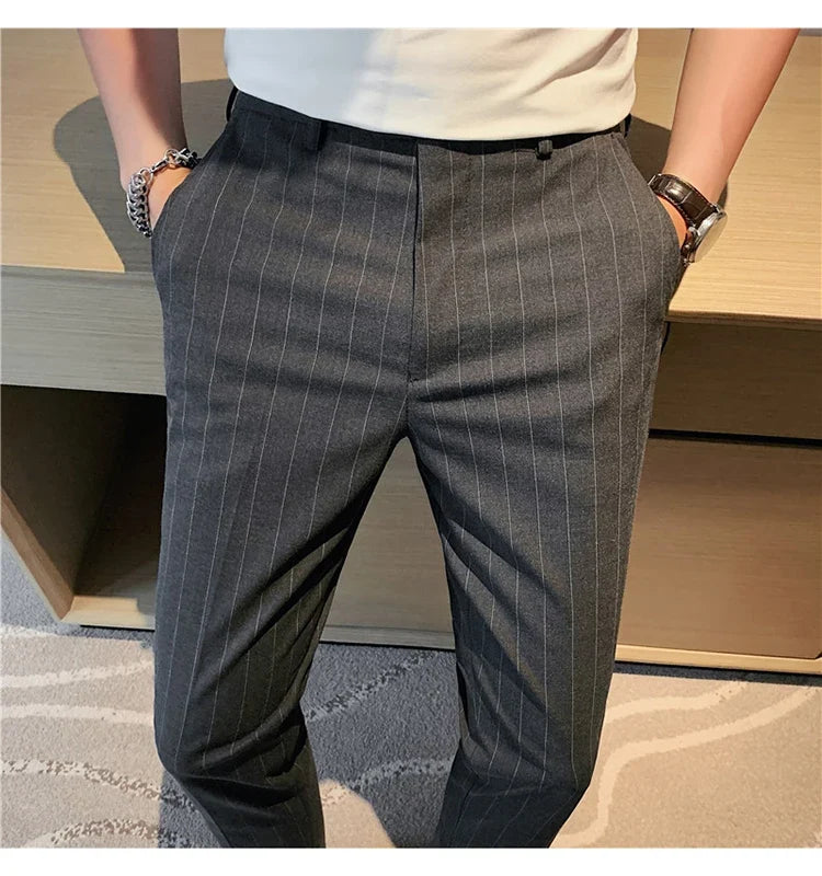 High Quality Fashion Striped Casual Men's Suit Pants 2026 New Business Office Social Wedding Slim Fit Trousers Oversized Size