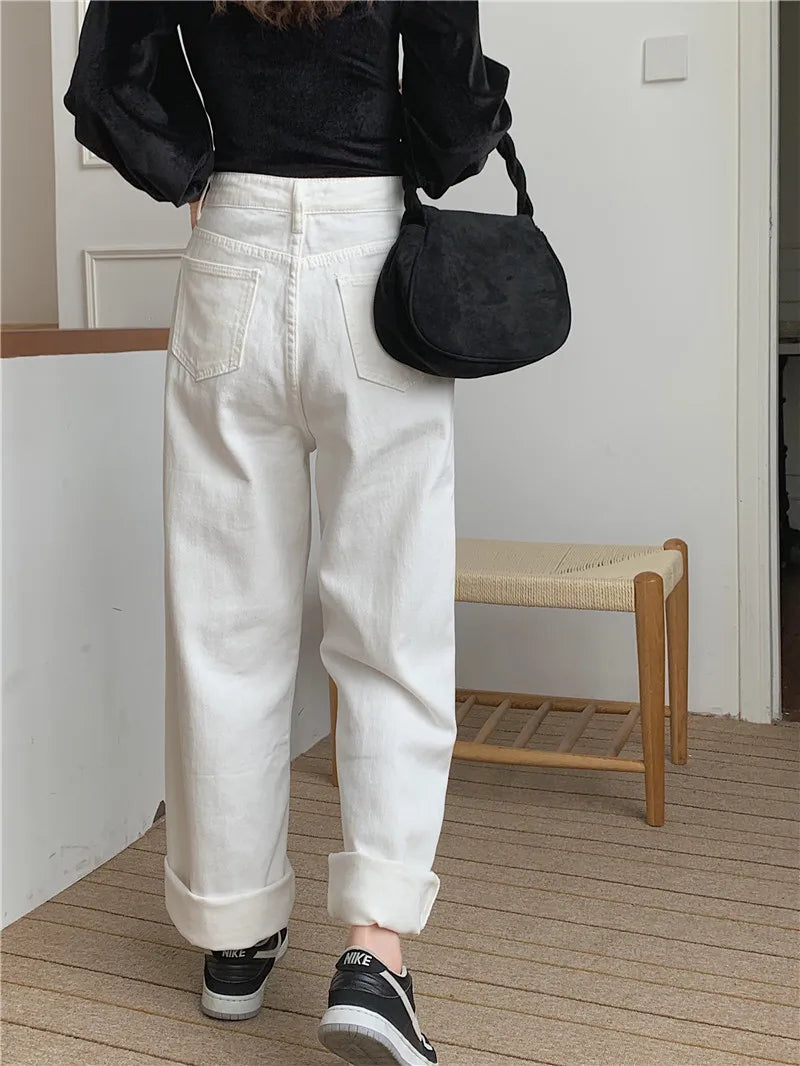 Korean Sle Simple Pure Color Wide Leg Jeans Pants for Women Summer Season Fall Collection Faion Ladies Premium Denim