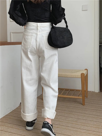 Korean Sle Simple Pure Color Wide Leg Jeans Pants for Women Summer Season Fall Collection Faion Ladies Premium Denim