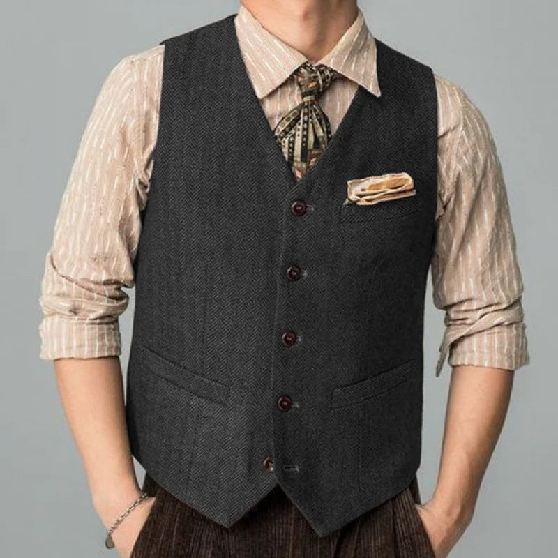 Men Suit Coffee Herringbone Single Button Business Casual Waistcoat For Wedding Birthday Banquet Work Set Men Suit Vest