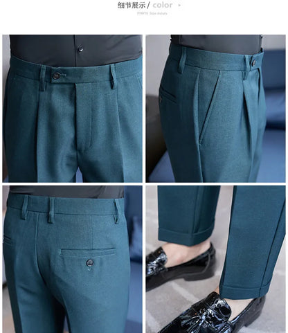 High Quality Men Solid Color Business Office Social Trousers New Formal Wear Wedding Slim Fit Casual Fashion Suits Pant 38-29