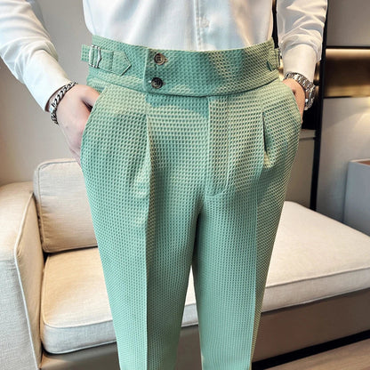 Fashion High Waist Men's Pants 2024 New Business Slim Fit Casual Suit Pants Male Spring Summer Formal Social Dress Pants