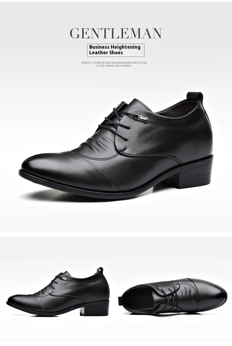 Business Men Oxford Leather Shoes Elevator Man Height Increase Insole 6CM White Black Thick Soled Formal Casual Shoes