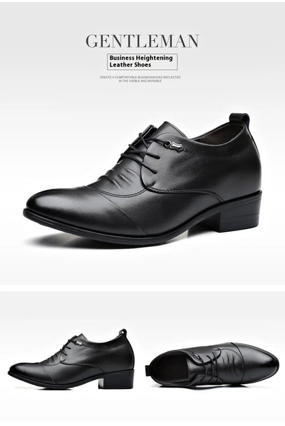 Business Men Oxford Leather Shoes Elevator Man Height Increase Insole 6CM White Black Thick Soled Formal Casual Shoes