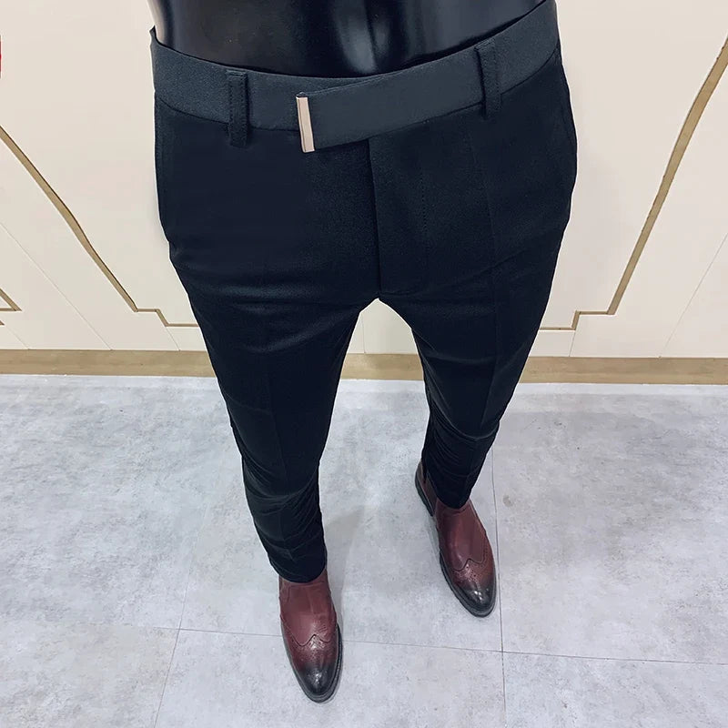 Spring 2025 Men Pants Korean Slim Fit Men Casual Ankle Length Pants Streetwear Men High Quality Black Gray Khaki Dress Suit Pant