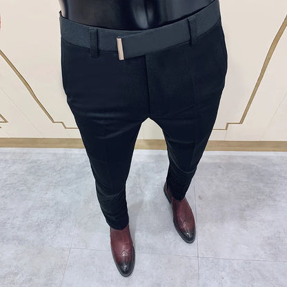 Spring 2025 Men Pants Korean Slim Fit Men Casual Ankle Length Pants Streetwear Men High Quality Black Gray Khaki Dress Suit Pant