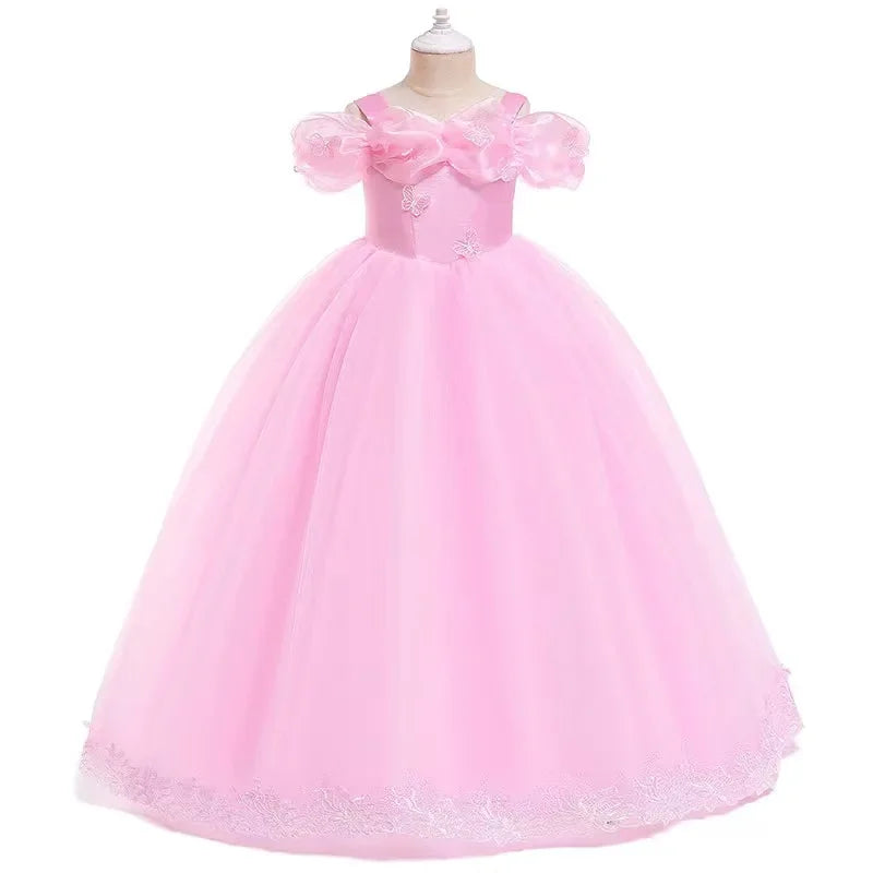 Girls New Year Blue Long Dress for Kids Christmas Birthday Party Dresses Butterfly Cinderella Cosplay Costumes Chidren Outfits