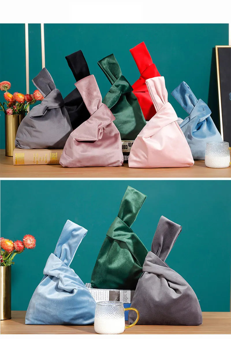 Portable Knot Wrist Bag Women Top Handle Bag Simple Purse Handbags Resuable Shopping Bag Phone Key Pouch Small Ladies Clutch Bag