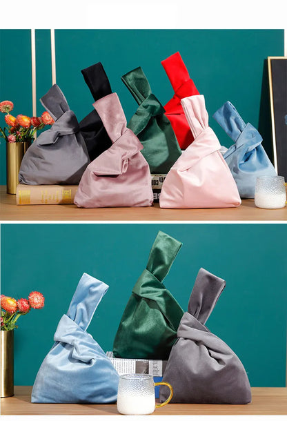 Portable Knot Wrist Bag Women Top Handle Bag Simple Purse Handbags Resuable Shopping Bag Phone Key Pouch Small Ladies Clutch Bag