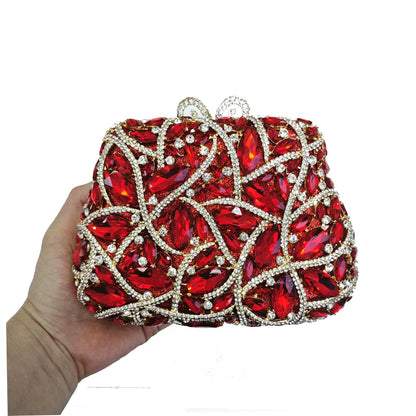 Women Elegant Brown Rhinestone Evening Bag Colorful Crystal Shoulder Clutch Fashion Bridal Handbag Wedding Party Purses