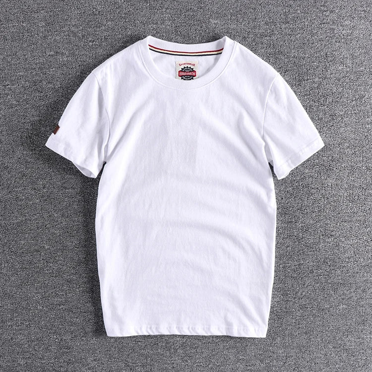 Summer New American Retro Short-sleeved O-neck Solid Color T-shirt Men's Fashion Simple 100% Cotton Washed Casual Sport Tops