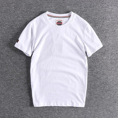 Summer New American Retro Short-sleeved O-neck Solid Color T-shirt Men's Fashion Simple 100% Cotton Washed Casual Sport Tops