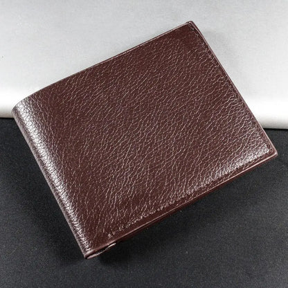 Lychee Texture Leather Card Clip Short Men'S Coin Purse Wallet Business-Style Cash Money Purse Multi Patchwork Card Slot Holder